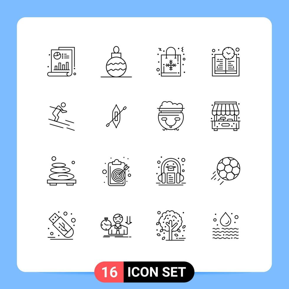 16 iconos creativos signos y símbolos modernos de deportista esquí bolsa de navidad actividad educación tiempo elementos de diseño vectorial editables vector