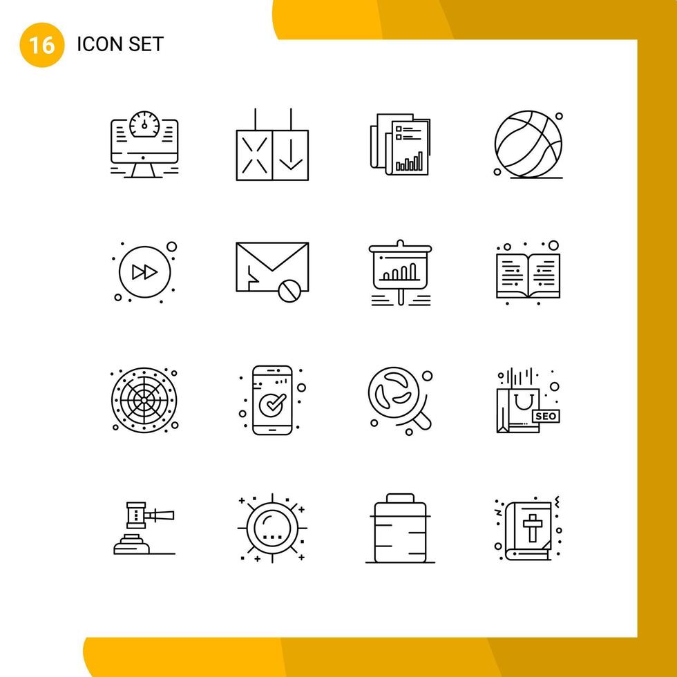 Group of 16 Outlines Signs and Symbols for fathers day dad analytics basket ball marketing Editable Vector Design Elements