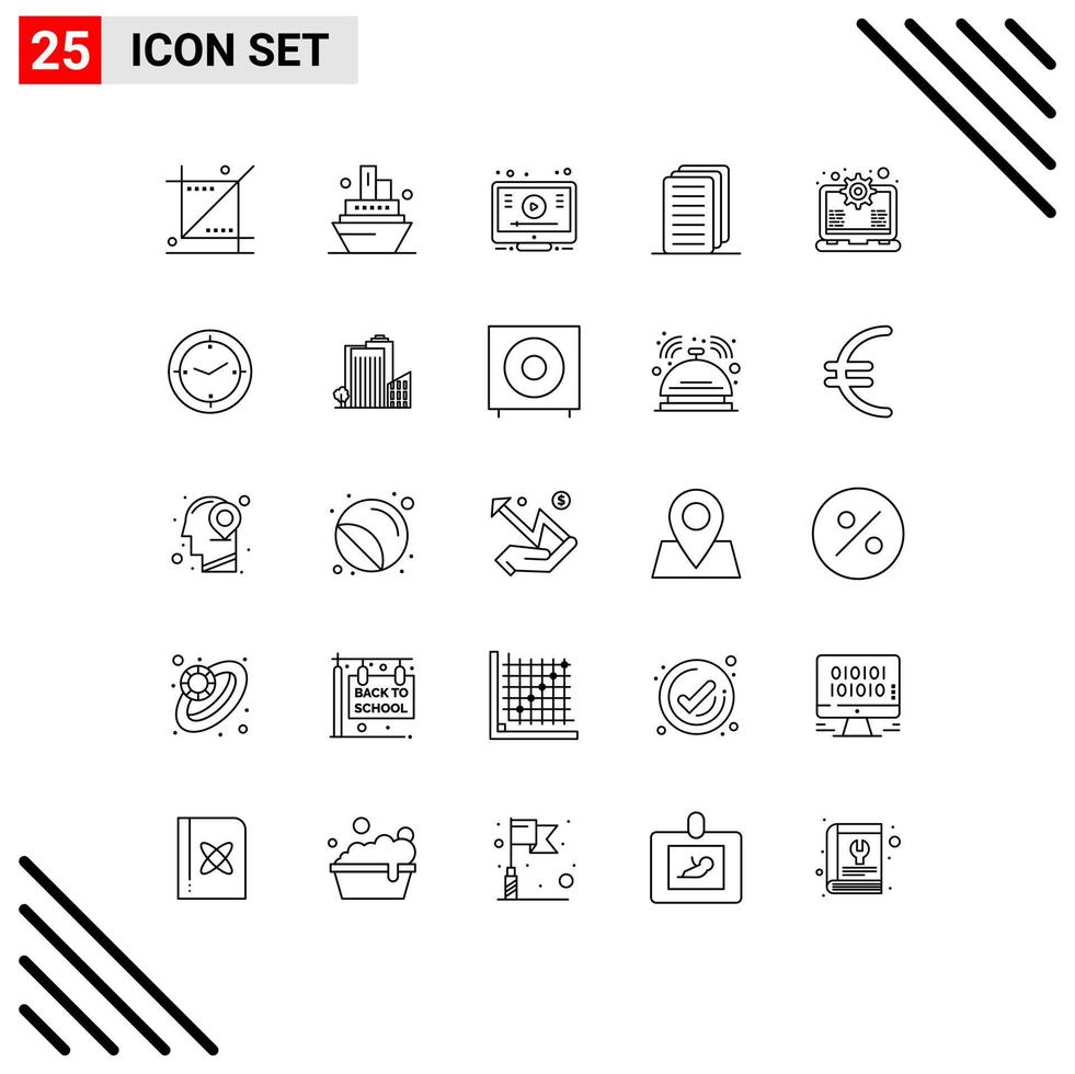25 Line concept for Websites Mobile and Apps setting gear learn file business Editable Vector Design Elements