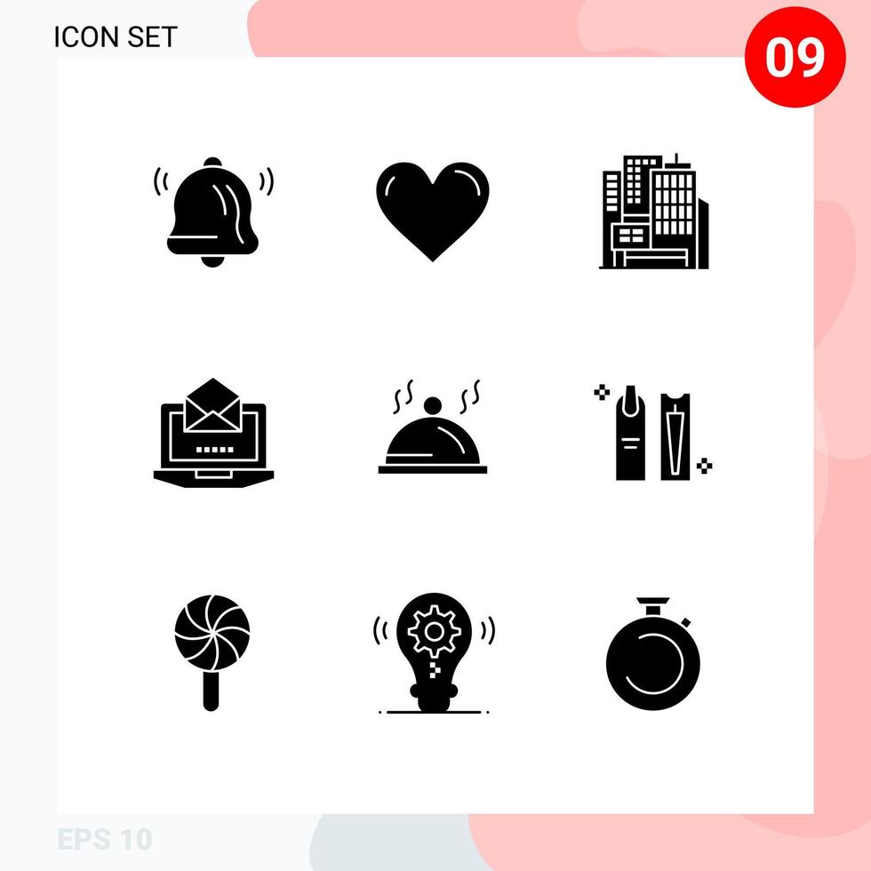 Universal Icon Symbols Group of 9 Modern Solid Glyphs of pallat hotel architecture open laptop Editable Vector Design Elements