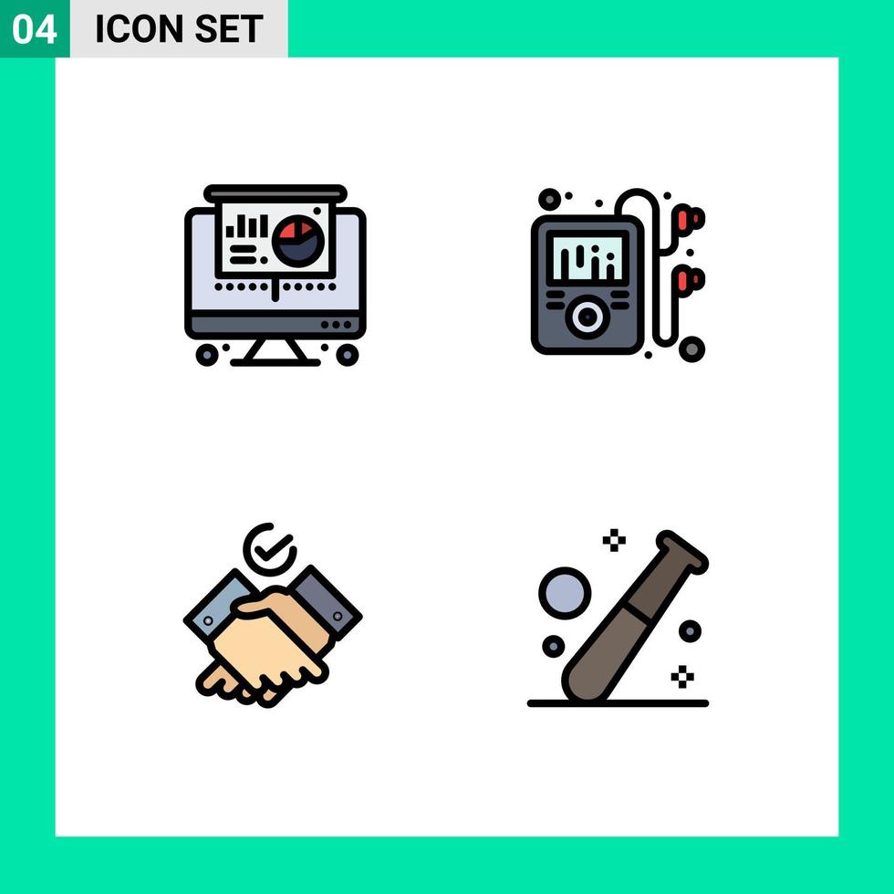 4 Thematic Vector Filledline Flat Colors and Editable Symbols of computer ball multimedia job game Editable Vector Design Elements