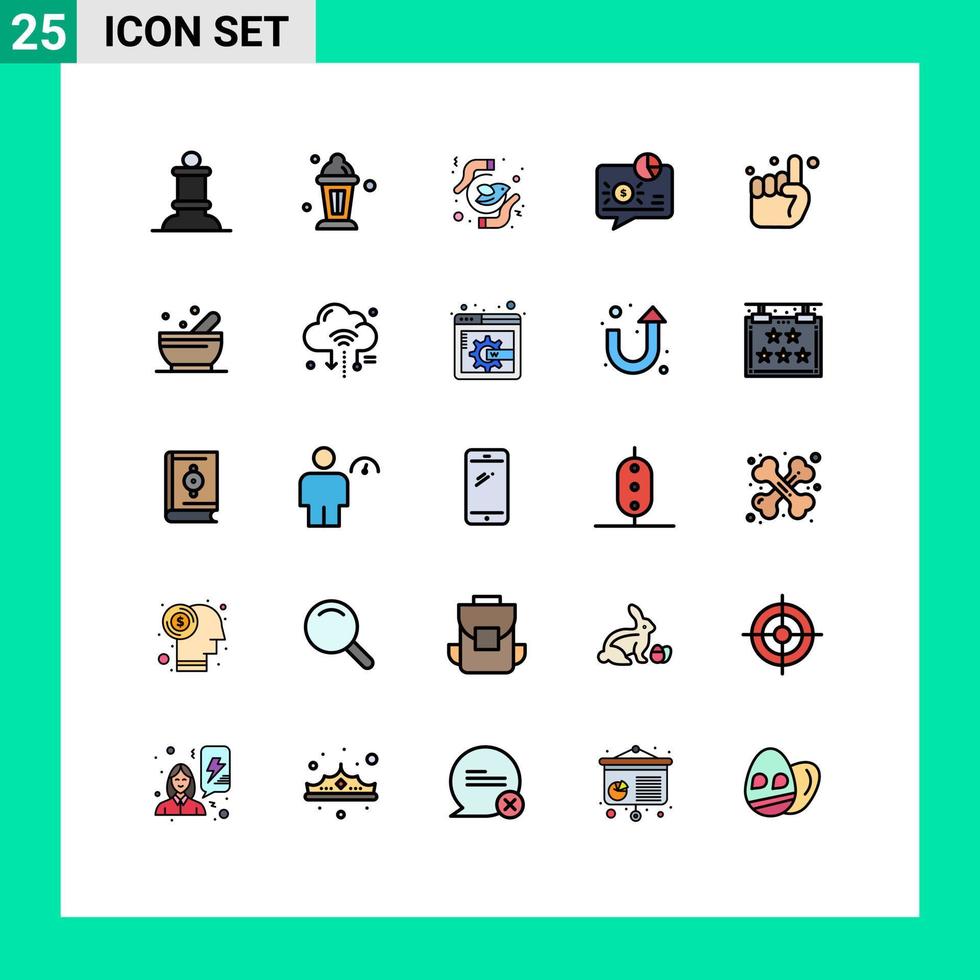 User Interface Pack of 25 Basic Filled line Flat Colors of hand message feminism graph banking Editable Vector Design Elements