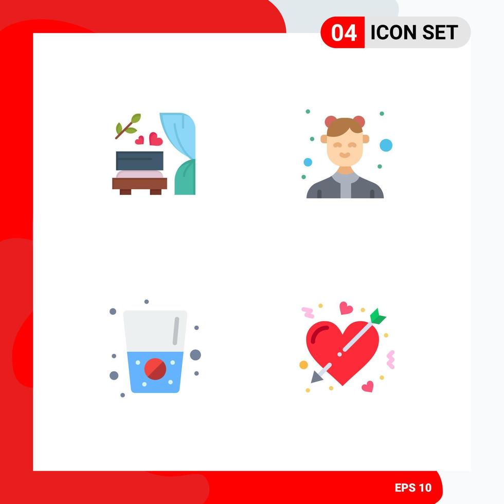 Group of 4 Modern Flat Icons Set for arch diet wedding arch female drink Editable Vector Design Elements