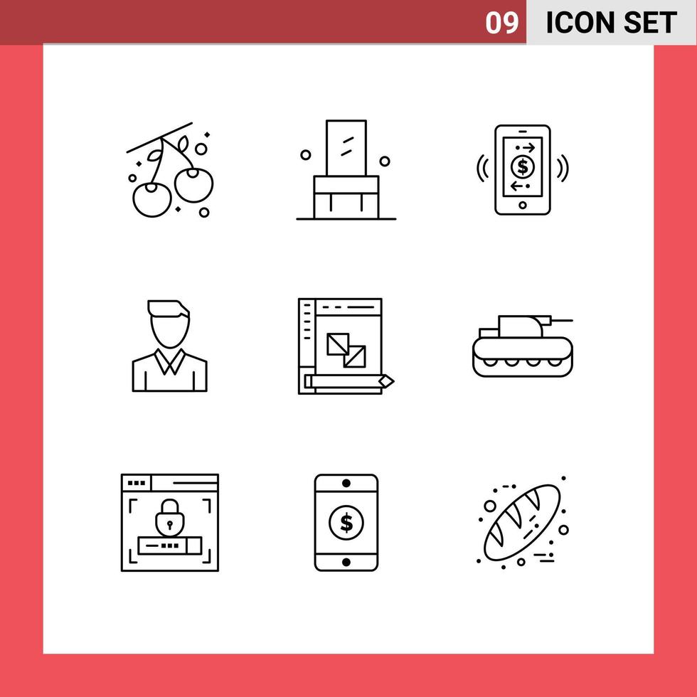 Set of 9 Modern UI Icons Symbols Signs for develop profile mobile dollar person human Editable Vector Design Elements
