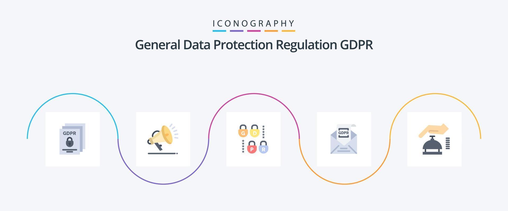 Gdpr Flat 5 Icon Pack Including alarm. mail. gdpr. gdpr. email vector