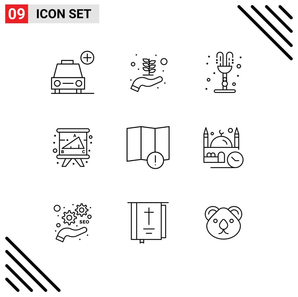 Universal Icon Symbols Group of 9 Modern Outlines of map university park study chalkboard Editable Vector Design Elements