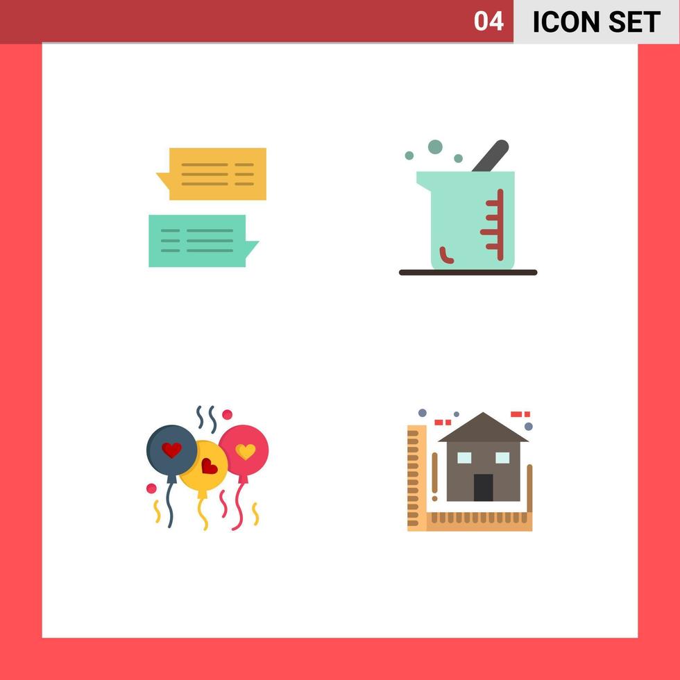 4 User Interface Flat Icon Pack of modern Signs and Symbols of chat bloone message biochemistry heart Editable Vector Design Elements