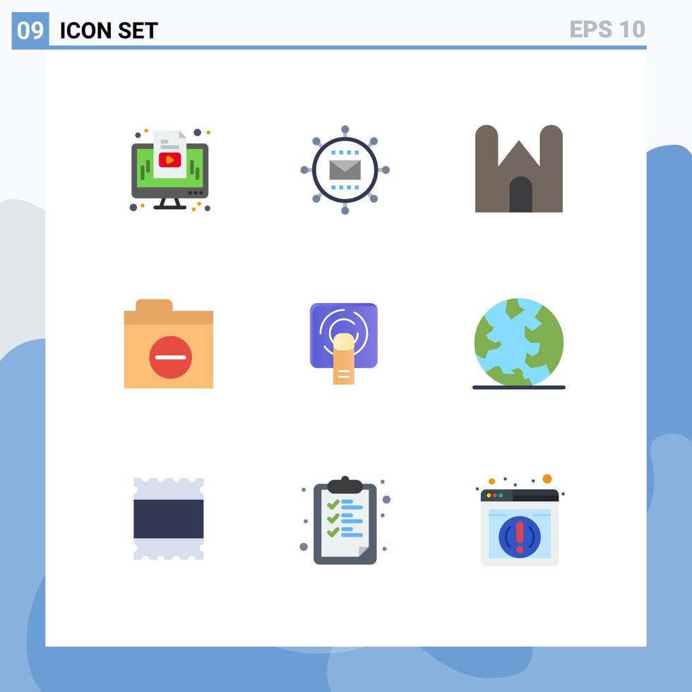 Flat Color Pack of 9 Universal Symbols of error negative promotion folder fortress Editable Vector Design Elements
