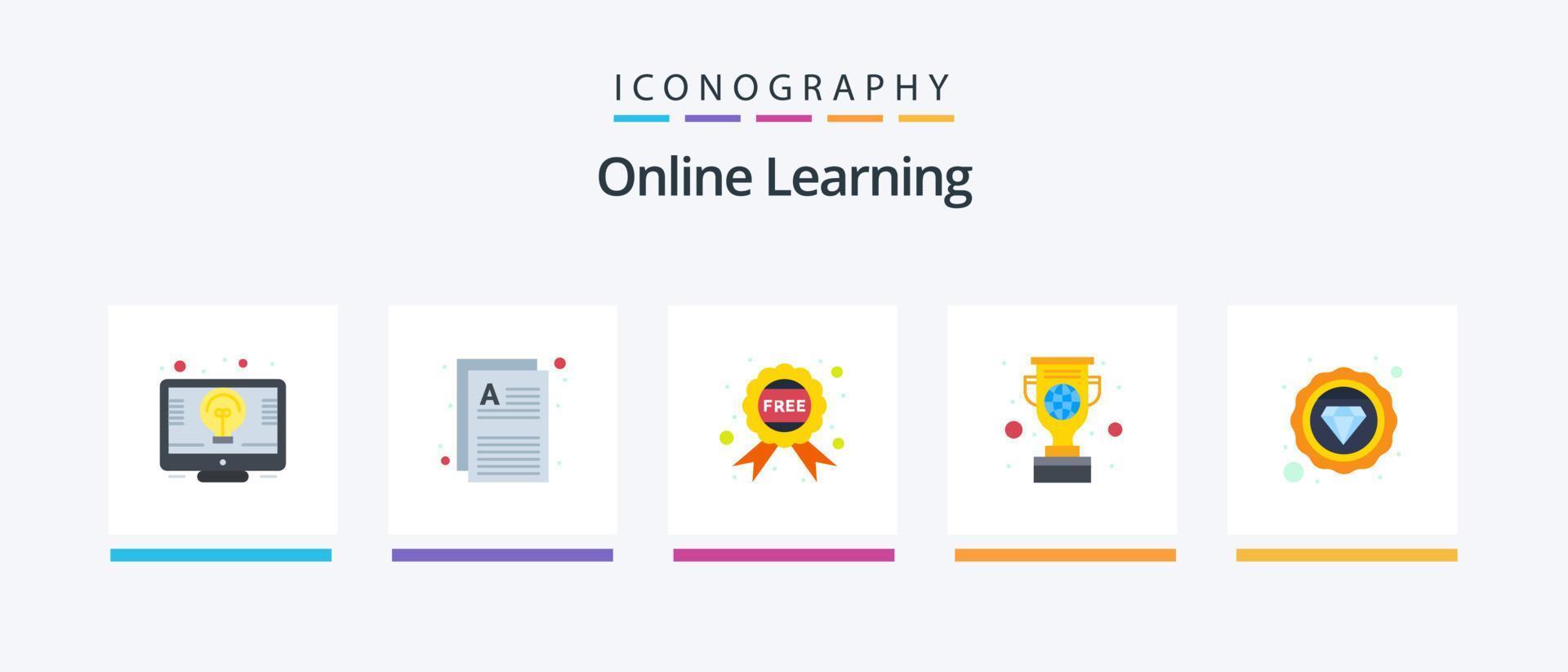 Online Learning Flat 5 Icon Pack Including value. cup. badge. prize. learn. Creative Icons Design vector