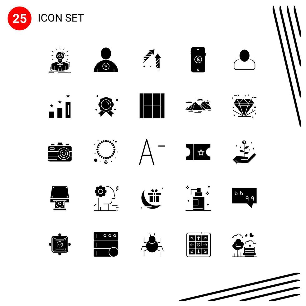 Stock Vector Icon Pack of 25 Line Signs and Symbols for man online fireworks shopping ecommerce Editable Vector Design Elements