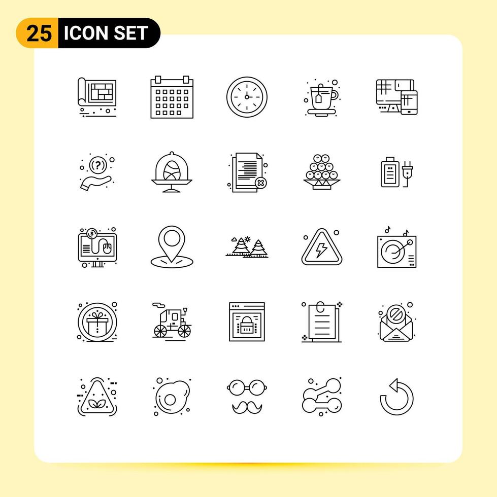 Set of 25 Commercial Lines pack for monitor tea event drink tool Editable Vector Design Elements