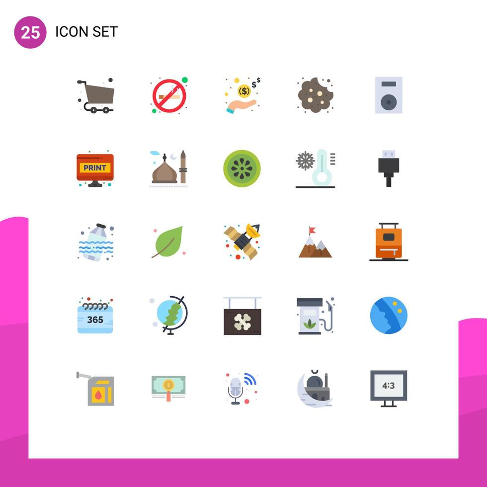 Group of 25 Flat Colors Signs and Symbols for devices eat smoking cookie cash Editable Vector Design Elements