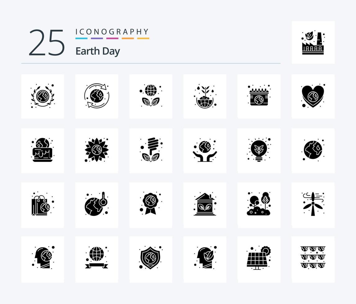 Earth Day 25 Solid Glyph icon pack including global. green. recycle. flower. green vector