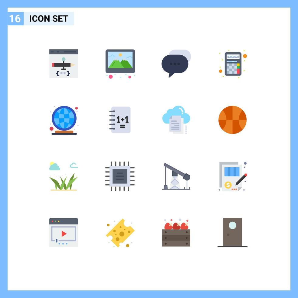 Set of 16 Modern UI Icons Symbols Signs for earth interaction decoration calculator bubble Editable Pack of Creative Vector Design Elements