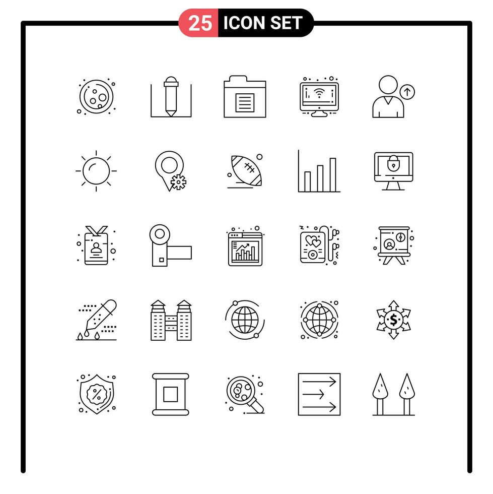 25 Universal Lines Set for Web and Mobile Applications sun beach folder user avatar Editable Vector Design Elements