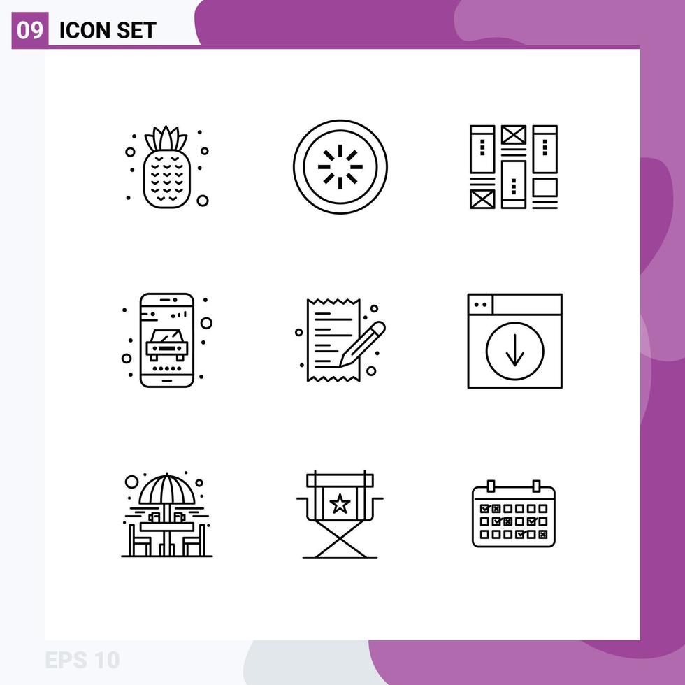 9 Creative Icons Modern Signs and Symbols of list taxi wireframing service delivery Editable Vector Design Elements