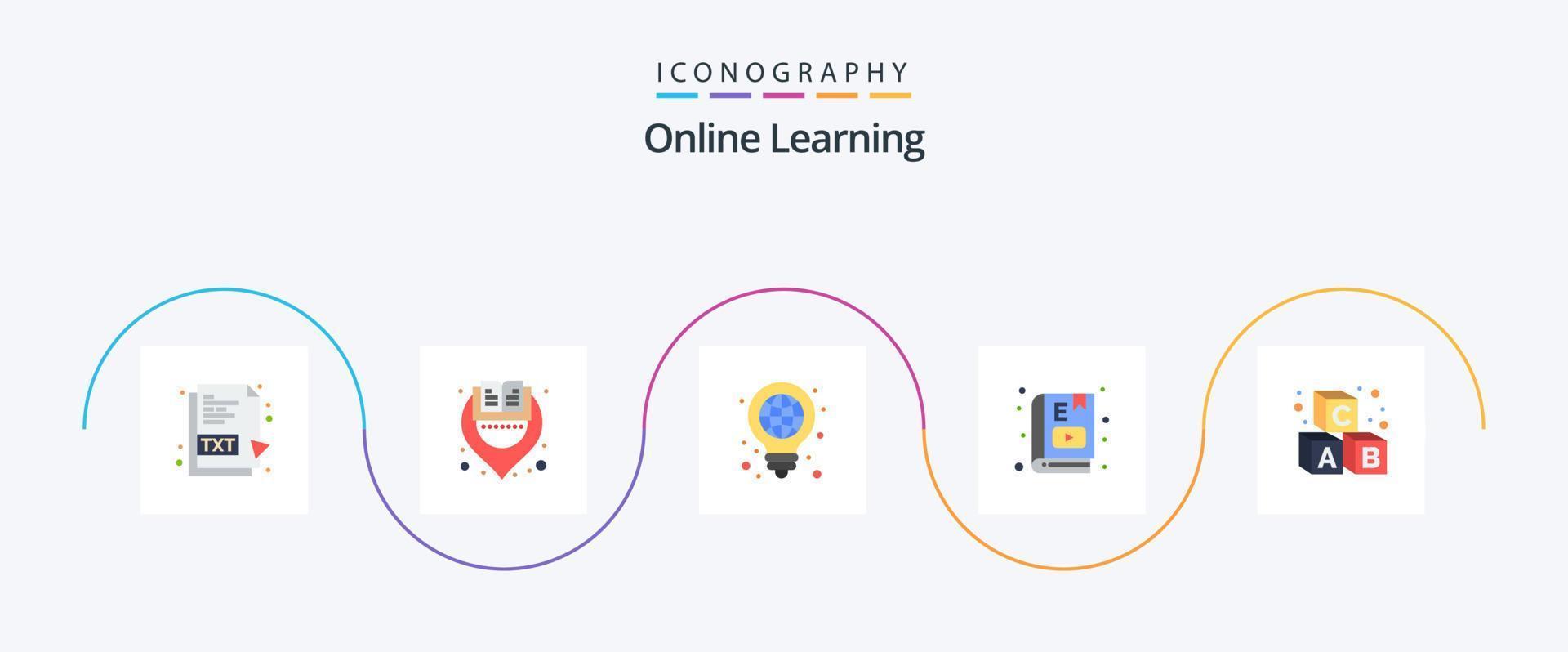 Online Learning Flat 5 Icon Pack Including study. education. idea. e learning. pen vector