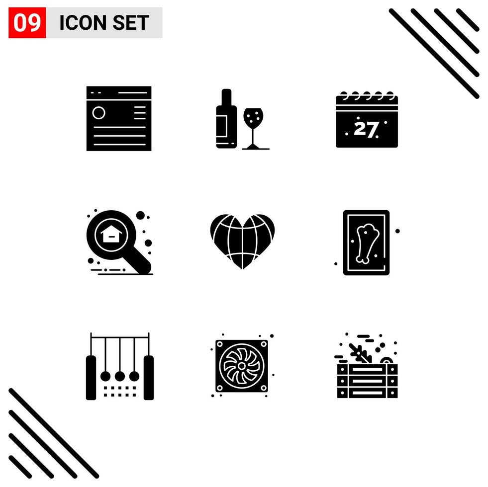 9 Creative Icons Modern Signs and Symbols of love explore love search apartment Editable Vector Design Elements