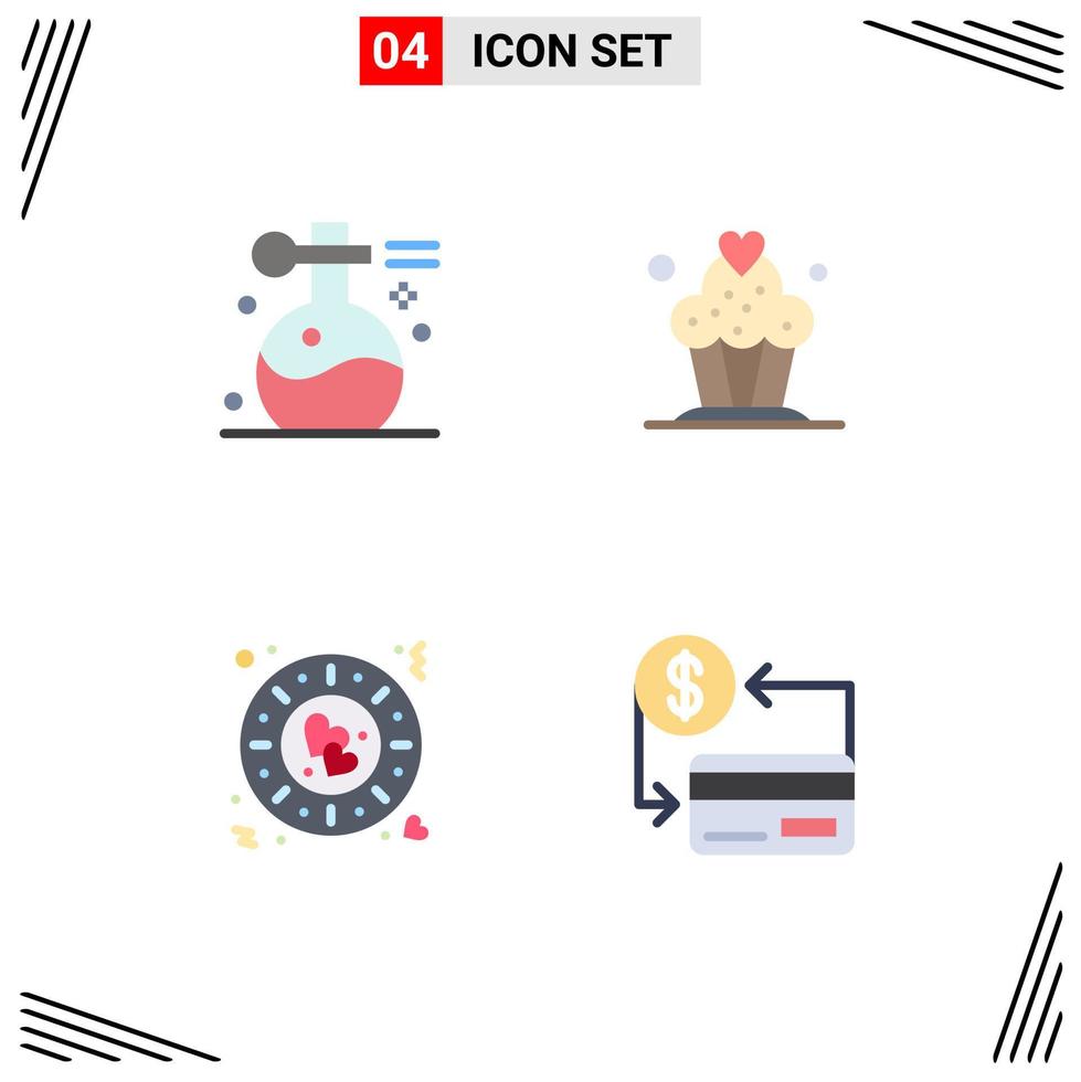 Group of 4 Modern Flat Icons Set for beauty love spa cupcake romantic Editable Vector Design Elements