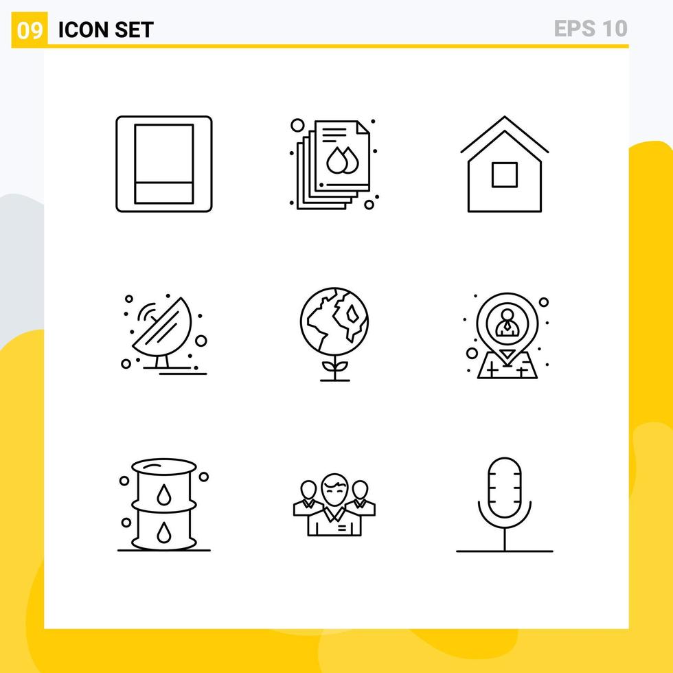 Modern Set of 9 Outlines and symbols such as eco satellite dish home satellite antenna Editable Vector Design Elements