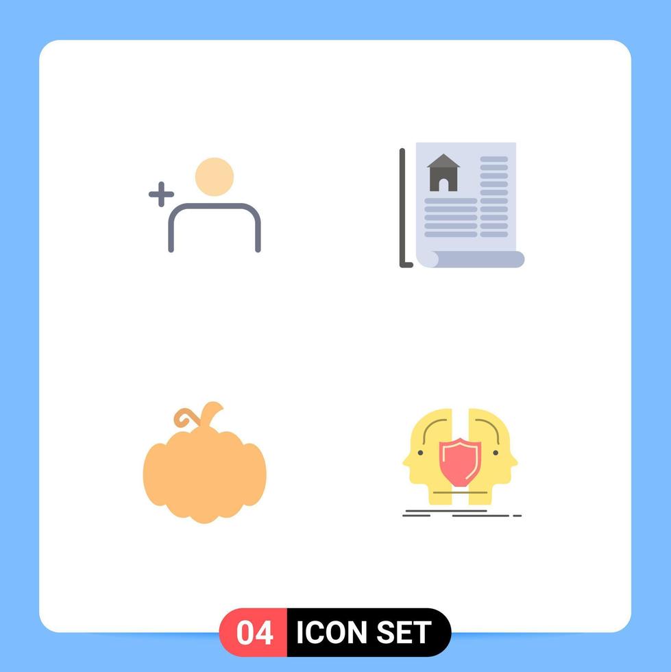 User Interface Pack of 4 Basic Flat Icons of discover people canada document cucurbit face Editable Vector Design Elements