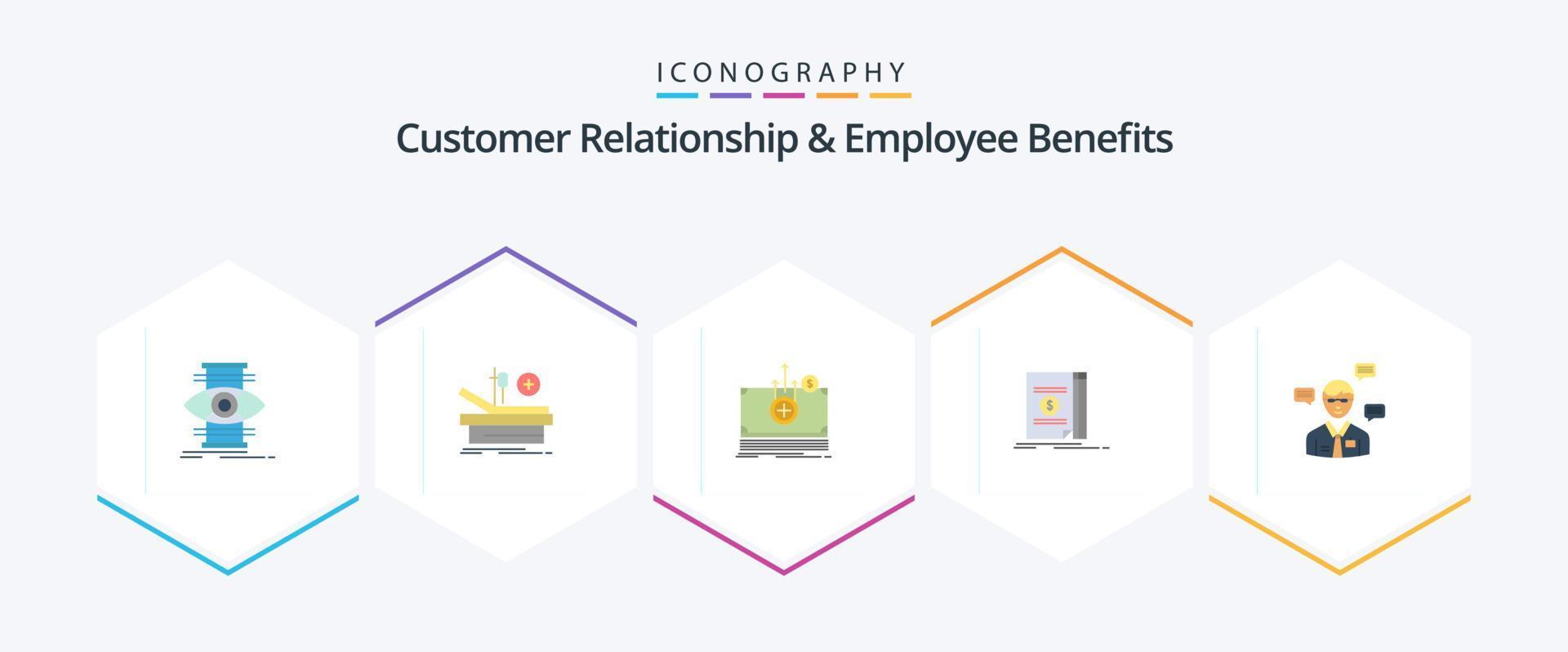 Customer Relationship And Employee Benefits 25 Flat icon pack including manager. novel. money. money. book vector