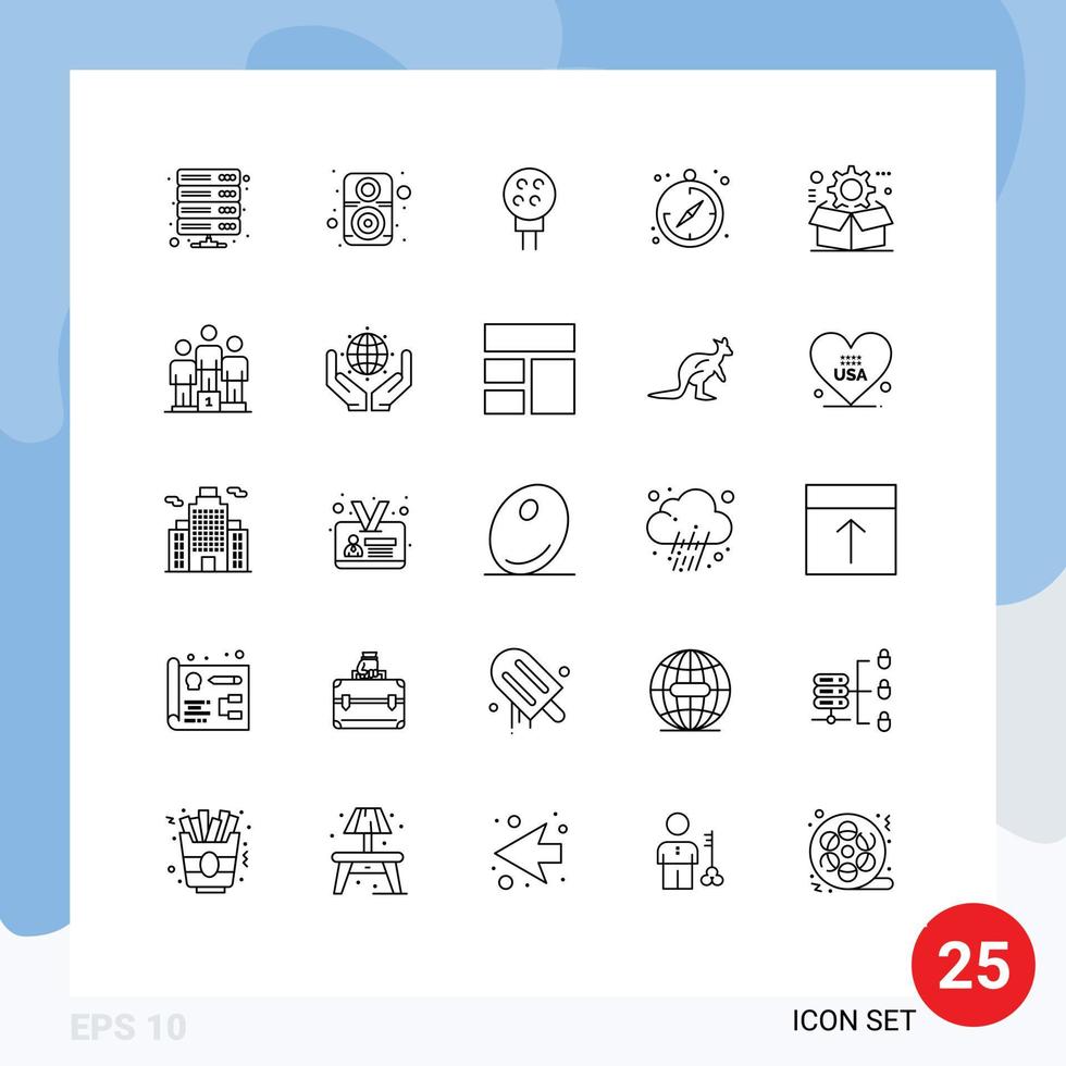 Pictogram Set of 25 Simple Lines of cog guide speaker compass sport Editable Vector Design Elements