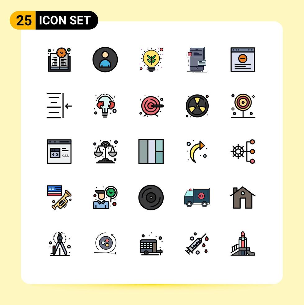 Editable Vector Line Pack of 25 Simple Filled line Flat Colors of internet developer idea phone interface Editable Vector Design Elements