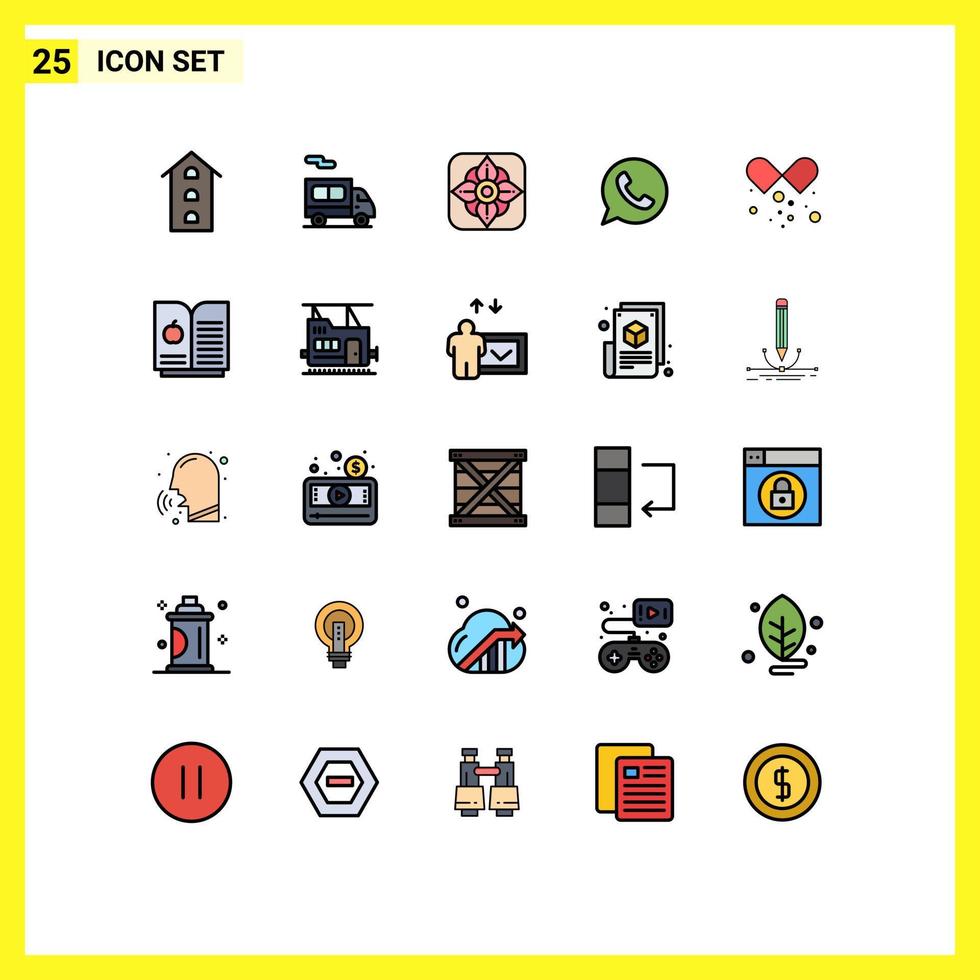 Set of 25 Modern UI Icons Symbols Signs for medicines drugs flower watts app chat Editable Vector Design Elements