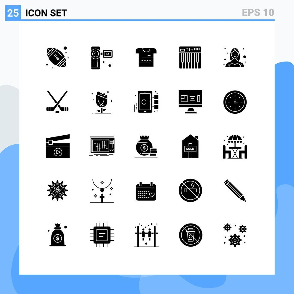 Pack of 25 creative Solid Glyphs of dancer music tshirt midi hardware Editable Vector Design Elements