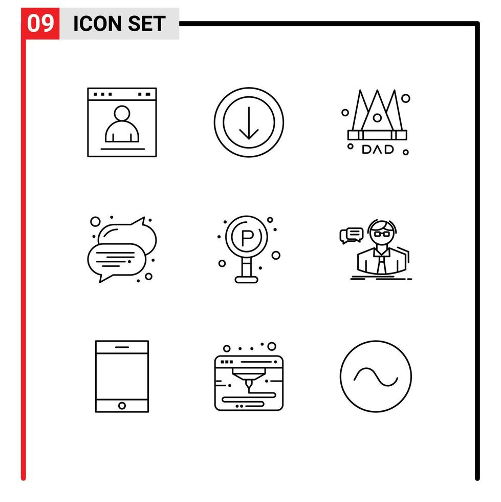 User Interface Pack of 9 Basic Outlines of traffic city crown text bubble Editable Vector Design Elements