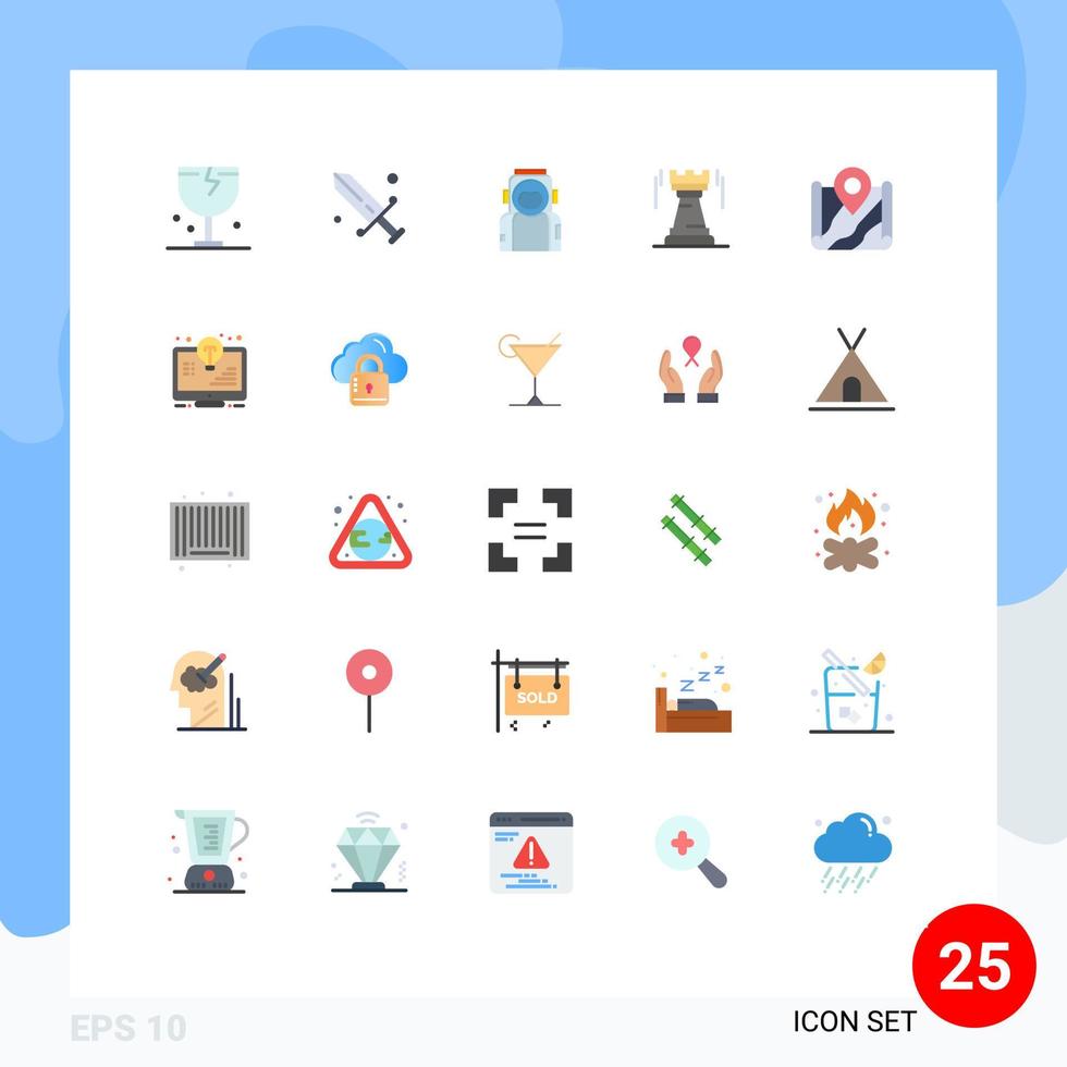 Modern Set of 25 Flat Colors Pictograph of bastion tower olympic castle helmet Editable Vector Design Elements