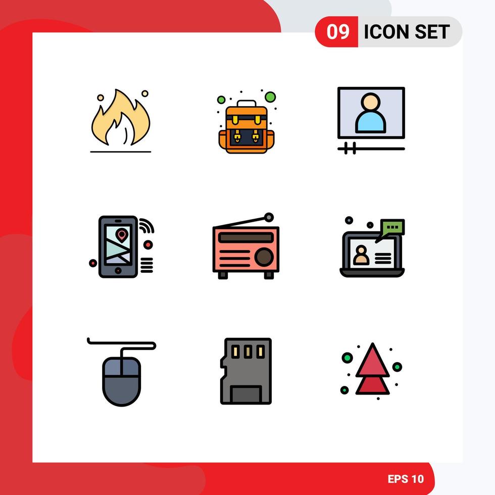 Stock Vector Icon Pack of 9 Line Signs and Symbols for audio radio player wifi location Editable Vector Design Elements