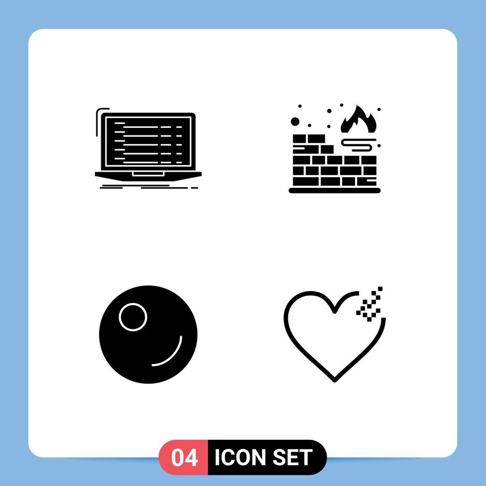 paquete de interfaz de usuario de 4 glifos sólidos básicos de firewall de desarrollador vegetal api elementos de diseño vectorial editables rotos vector