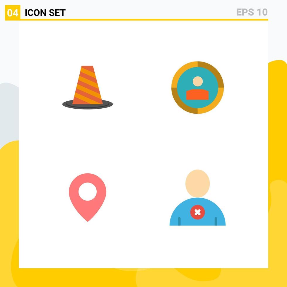 Mobile Interface Flat Icon Set of 4 Pictograms of cone twitter roadblock focus map Editable Vector Design Elements