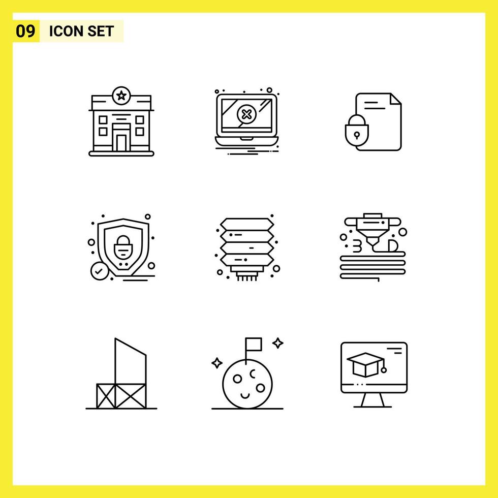 Outline Pack of 9 Universal Symbols of chinese shield file security internet Editable Vector Design Elements
