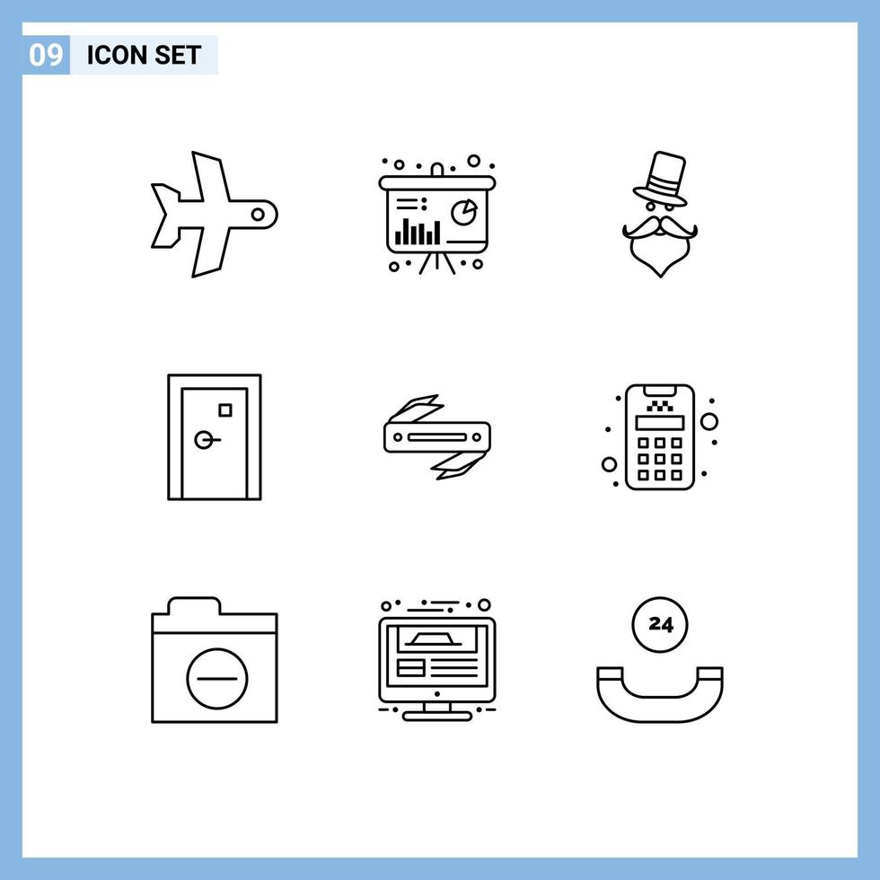 9 Outline concept for Websites Mobile and Apps filled door moustache buildings hat Editable Vector Design Elements