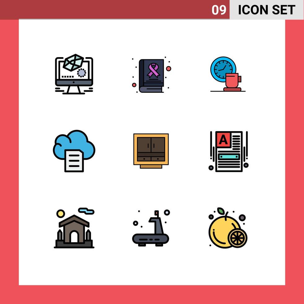 grupo de 9 signos y símbolos de colores planos de línea rellena para elementos de diseño de vectores editables de eventos de datos de café de documentos comerciales