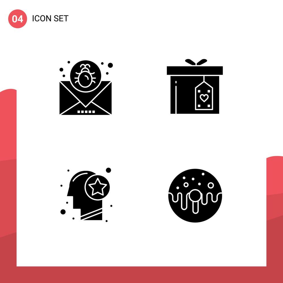 User Interface Solid Glyph Pack of modern Signs and Symbols of attack head mail box mind Editable Vector Design Elements