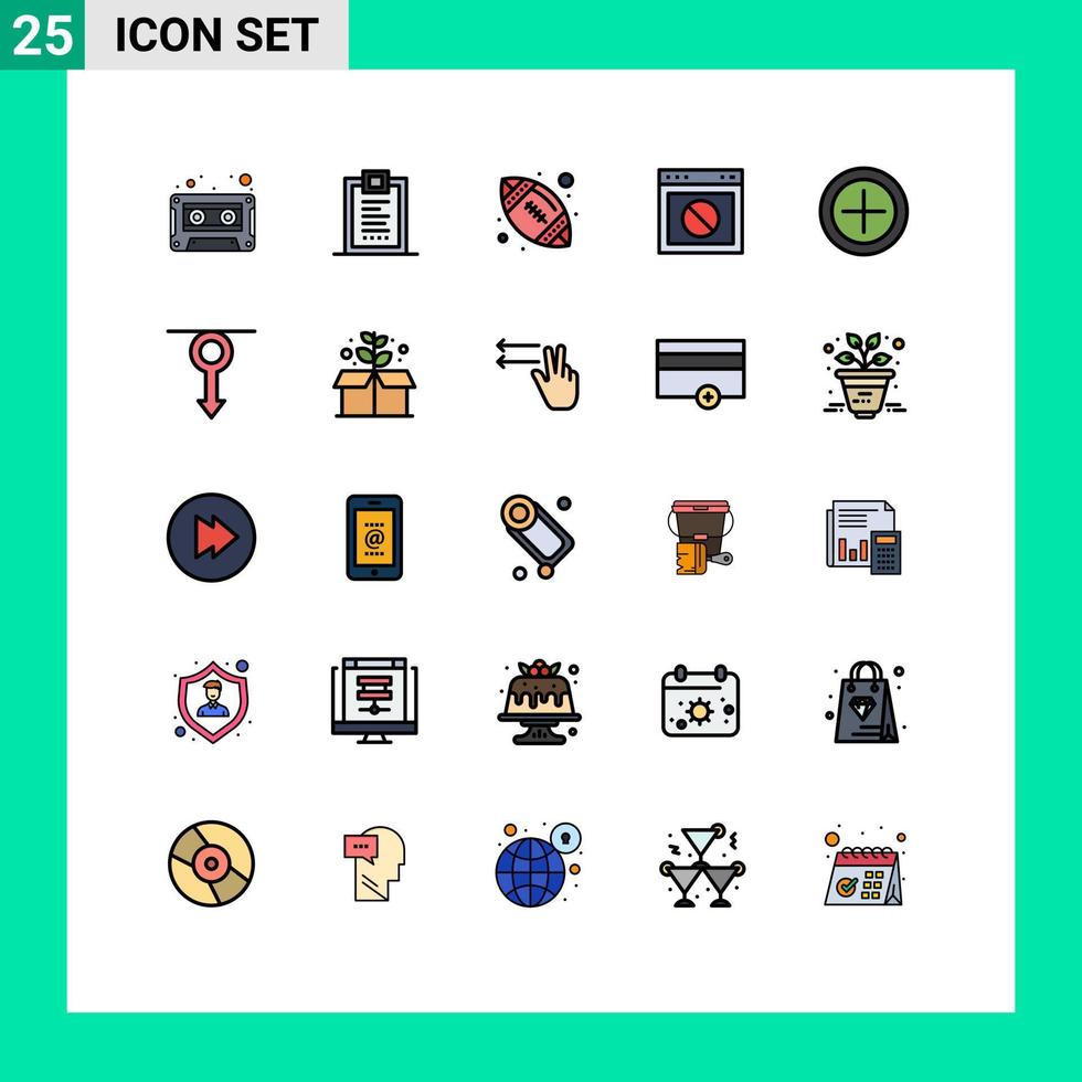 Concepto de color plano de 25 líneas rellenas para sitios web móviles y aplicaciones financian desarrollo web aplicación de advertencia elementos de diseño vectorial editables vector