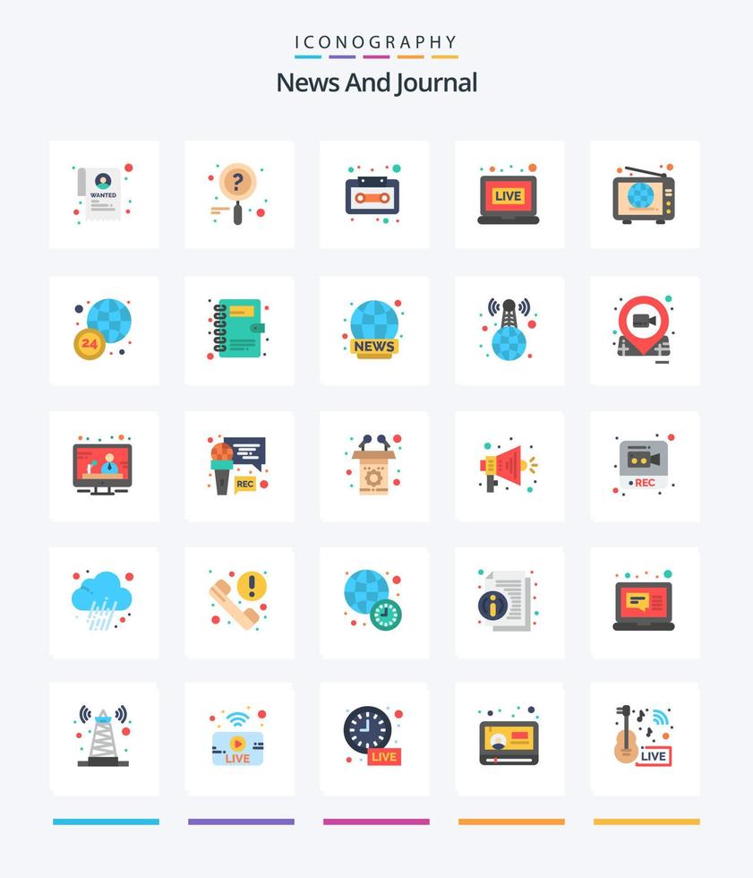 Creative News 25 Flat icon pack  Such As world wide. world. cassette. wide. news vector