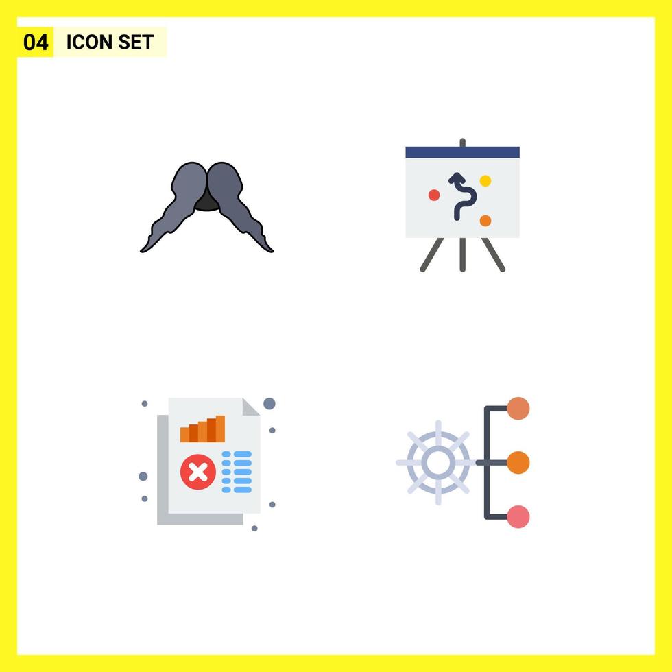 4 Universal Flat Icon Signs Symbols of moustache analysis male management monitoring Editable Vector Design Elements