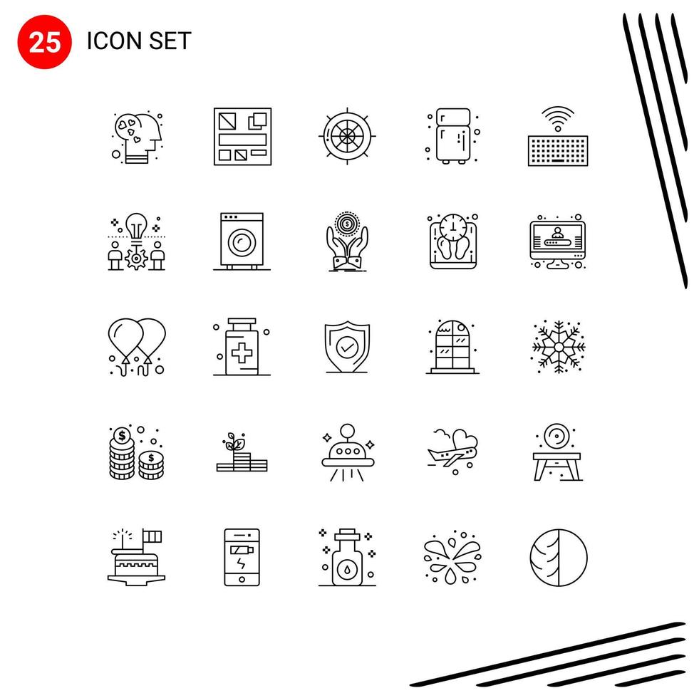 Modern Set of 25 Lines Pictograph of keys hardware navigation refrigerator electronic Editable Vector Design Elements