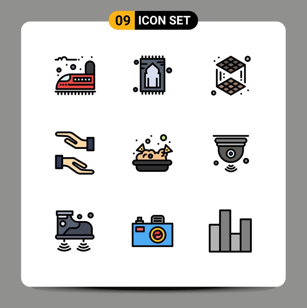 Stock Vector Icon Pack of 9 Line Signs and Symbols for nachos food namaz hands care Editable Vector Design Elements
