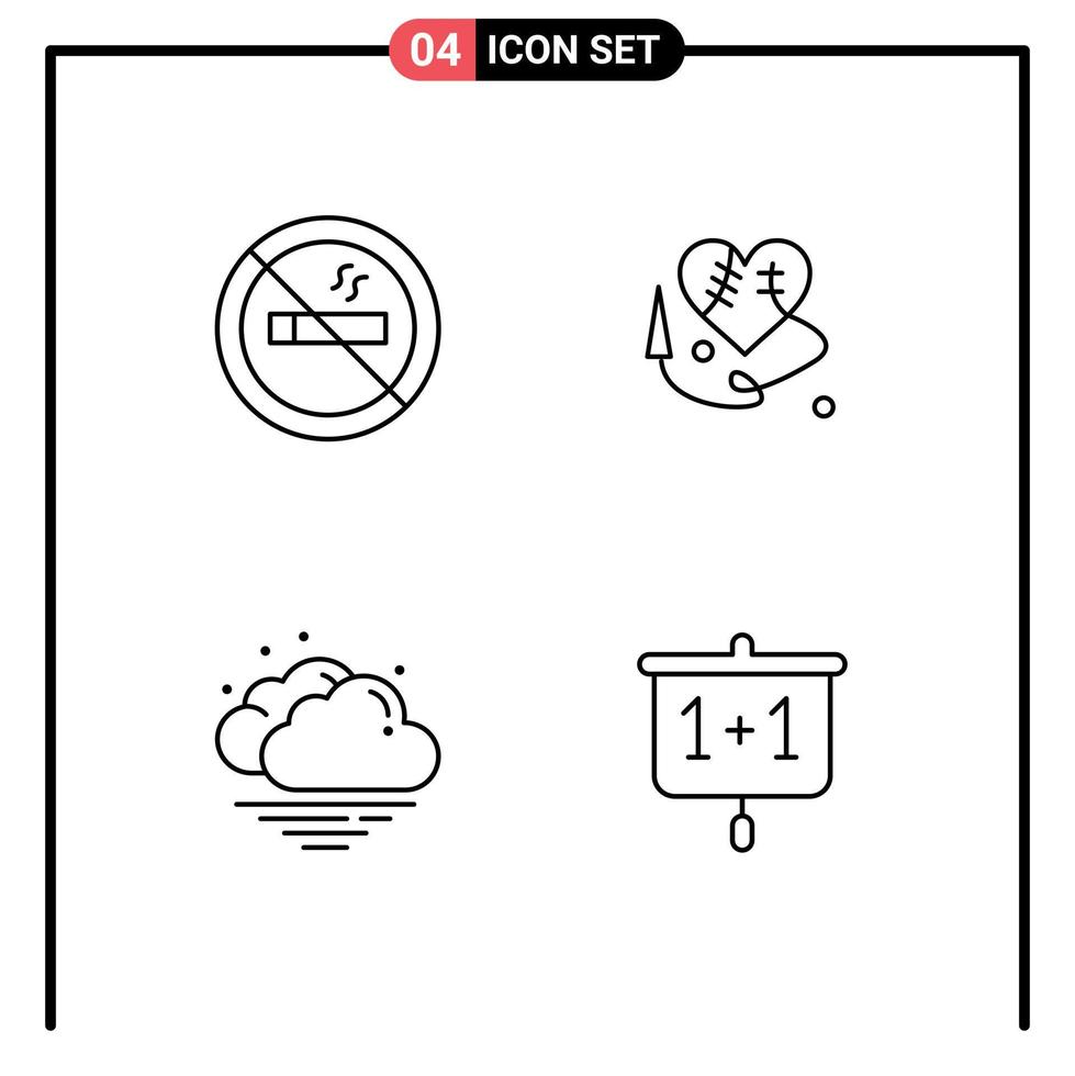 Pack of 4 Modern Filledline Flat Colors Signs and Symbols for Web Print Media such as hotel chart sewing heart cloud presentation Editable Vector Design Elements