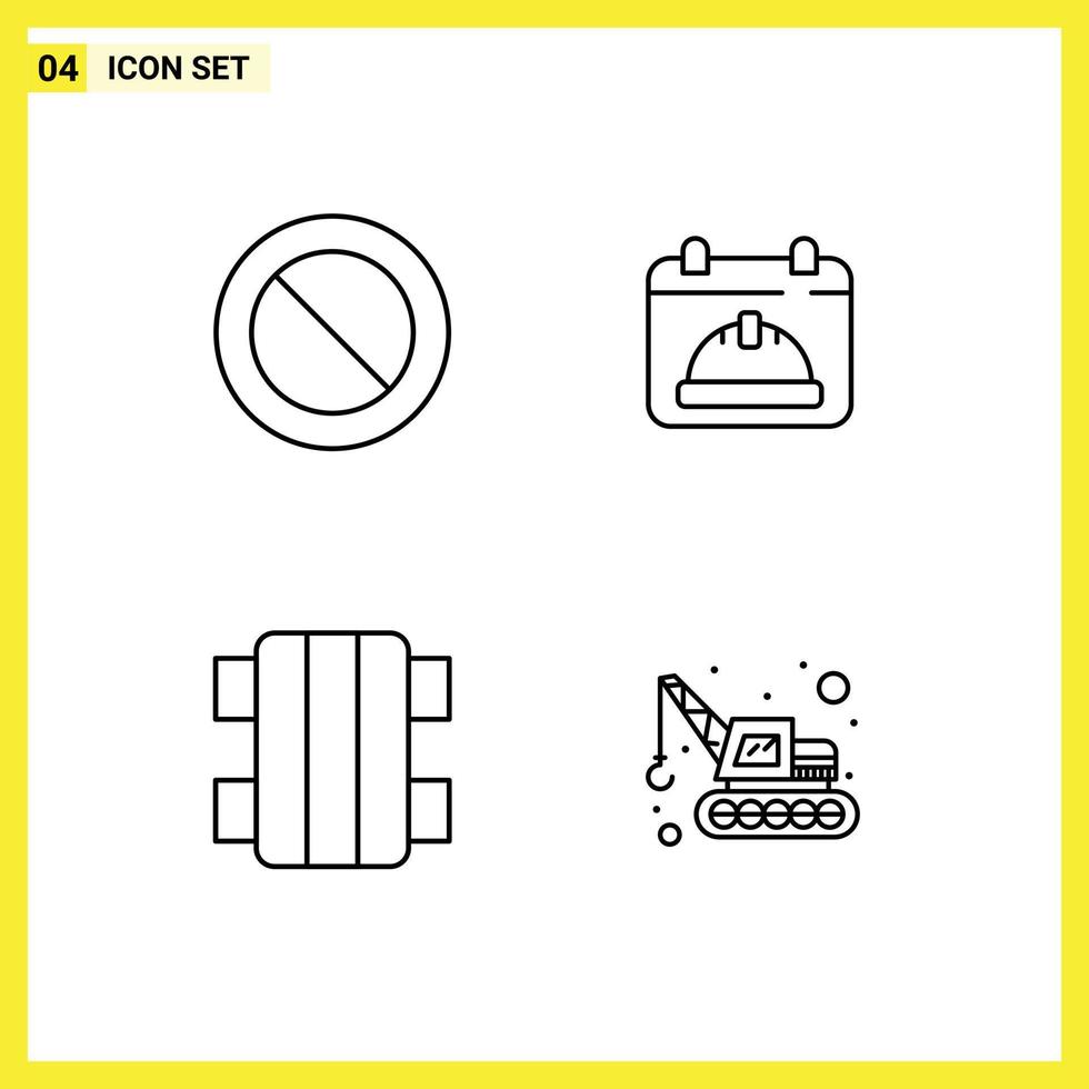 Universal Icon Symbols Group of 4 Modern Filledline Flat Colors of ban skateboard calendar date excavator Editable Vector Design Elements