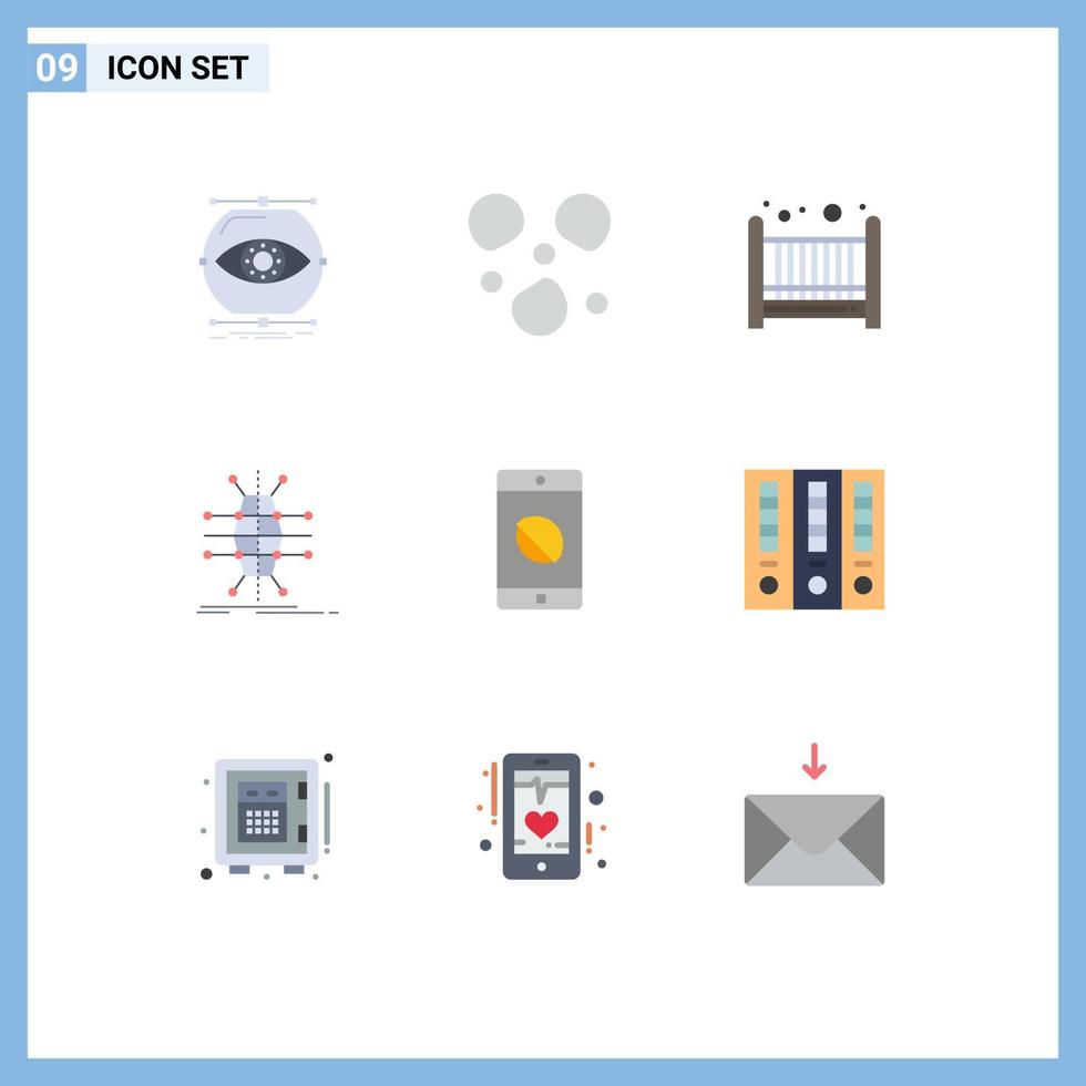 Pictogram Set of 9 Simple Flat Colors of disabled mobile smart baby network grid Editable Vector Design Elements