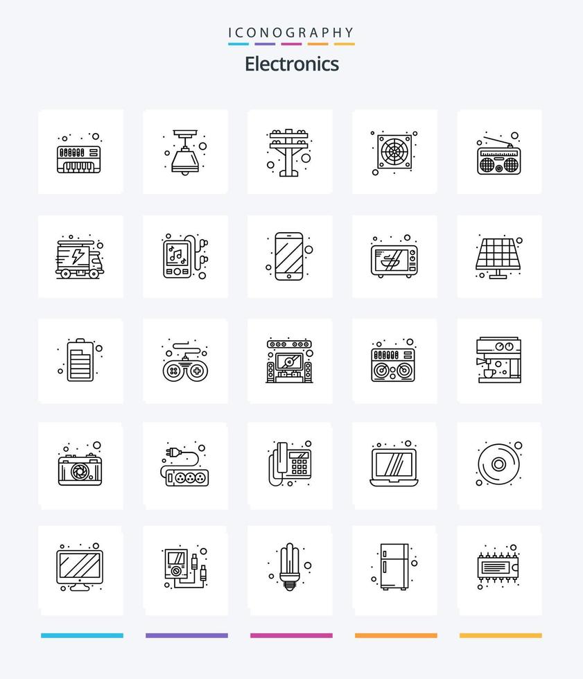 Paquete de iconos de 25 contornos de electrónica creativa, como camión. energía. poder. radio. comunicación vector