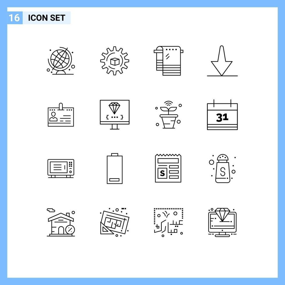 Universal Icon Symbols Group of 16 Modern Outlines of id business dry cards bottom Editable Vector Design Elements