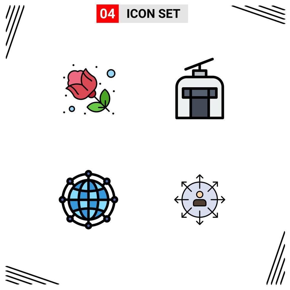 Stock Vector Icon Pack of 4 Line Signs and Symbols for flower global gift traveling network Editable Vector Design Elements